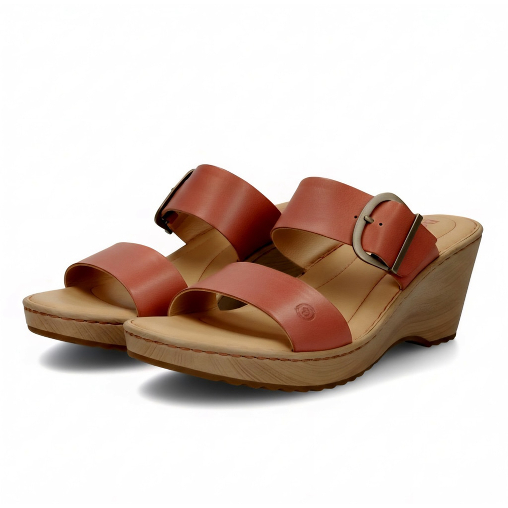 Born Women's Emily LEATHER Straps Wedge Mule Sandals Size 10 M Rust Pink Red - Picture 4 of 15